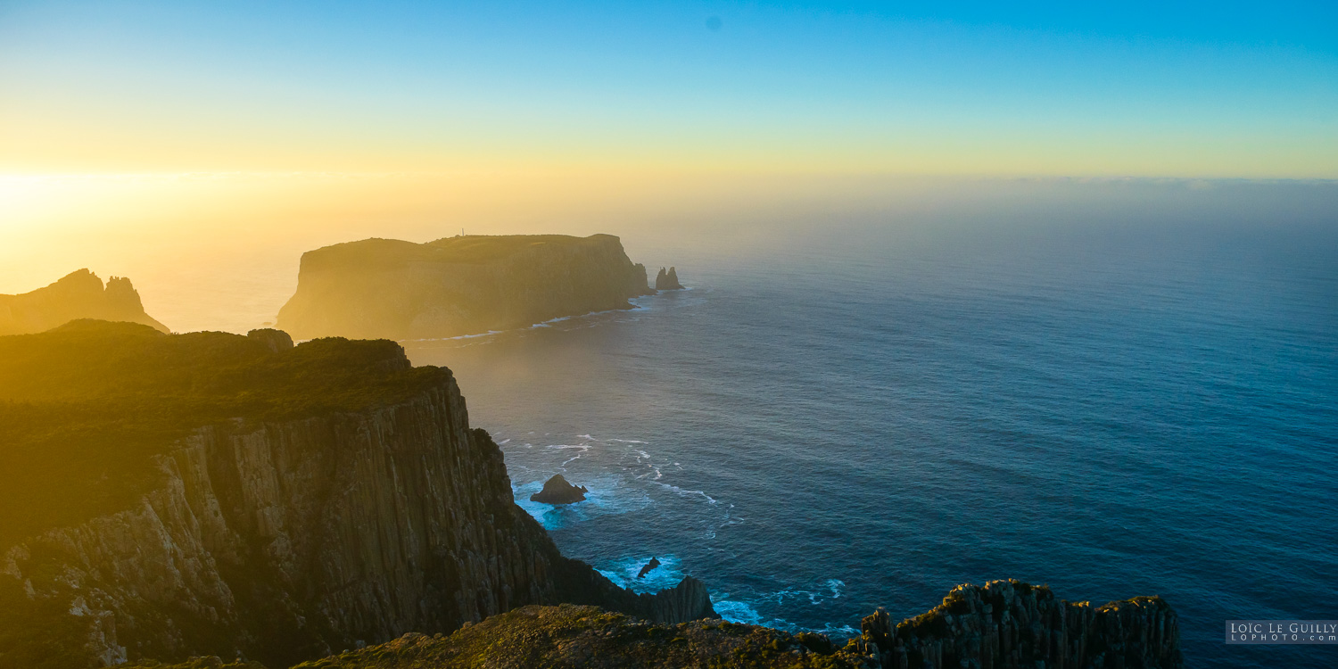 photograph of Cape Pillar and Tasman Island at sunrise